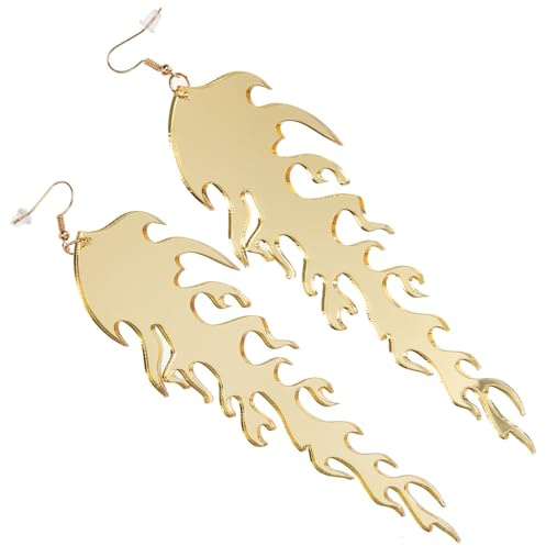 IMIKEYA Pendientes Colgantes de Llama Acrílico Transparentes, Ligeros y Largos, 1 Par Dorado para Mujer, Accesorios de Moda para Fiestas y Ocasiones Obsequios