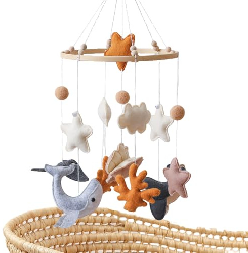 Babyy Crib Mobile – Campanello a fatto a mano, campana da con animali marini | Babyy Felt Oceannn culla mobile, giocattoli per animali marini per lenire e afferrare, decorazione a cartoni