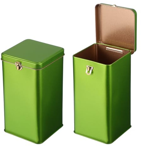 QUARKZMAN 2 Pcs Lata Cuadrada De Hojalata Con Tapa 100x100x190mm Verde | Recipiente Metálico Vacío, Para Almacenamiento, Para Regalos De Té Suelto Café Galletas Artesanías