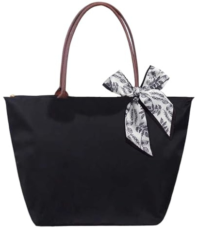 DAVBNM Women's Tote Bag, Foldable Shoulder Bag Handbag with Zip & Top Handle, Tote Shopping Bags Beach Travel Bags for Work, School, Travel, Leisure, Shopping, with Silk Scarf