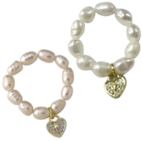 YROHGKPN Schöne Perlenringe für Frauen, einfacher französischer romantischer Herz Stern Fingerring, Studentin, weiblich, Modeschmuck, Geschenk, Perle für Perlen für Mädchen, elastisch für Mädchen