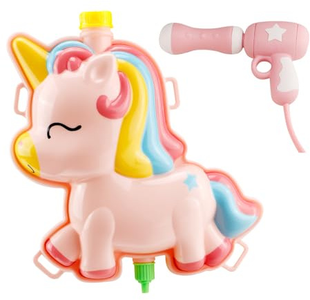 Ejoyous Pistola Ad Acqua a Zaino, Sparatutto Ad Acqua di Grande capacità con Tappo in Gomma, Ingresso e Cinghie Regolabili, per Giochi All'aperto per (Grande pistola con unicorno rosa nello)
