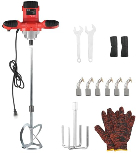 Malaxeur Électrique À Béton 2100W, Mélangeur À Ciment Portable Avec 6 Vitesses Réglables 0–800RPM, Mélangeur À Double Pales Pour Mortier Et Plâtre, Pour Peinture Adhésif Et Construction DIY