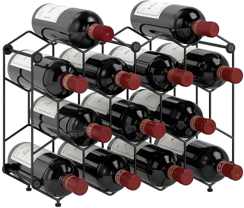 HOMCOM Portabottiglie Design Industriale a Nido d'Ape con Piedini Regolabili e Cinghia Antiribaltamento, Porta Vino per 13 Bottiglie, per Cucina, Bar di Casa, Mobiletto, Nero