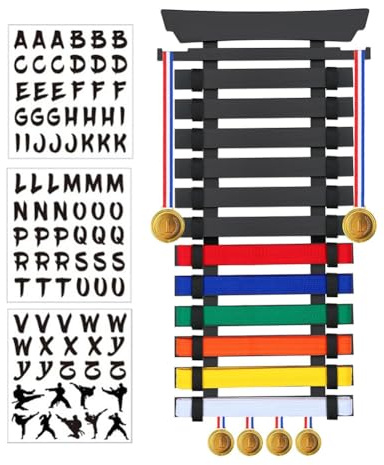 Ounfhtrttk Martial Arts Karate Gürtel Display Rack 12 Gürtel, Bambus, Medaillenhalter - Taekwondo, Jiu, BJJ Kompatibel