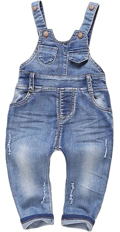 KIDSCOOL SPACE Salopette en jean pour bébés et petites filles, salopette de travail en jean, bleu clair, 2-3 ans