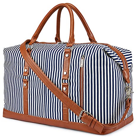 S-ZONE Reisetasche Canvas PU Leder 45L Weekender Tasche Travel Duffle Bag Übergröße Handgepäck mit Abnehmbar Schulterriemen für Reise Urlaub Wochenende Gym Übernachtung