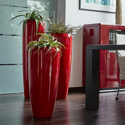 Moderne & Hochwertige Pflanzvase/Pflanzkübel – Medium: 100cm - Hochglanz Rot -Fiberglas - Mit Einsatz – Indoor & Outdoor – Wetterbeständig & Frostsicher – Vase/Kübel