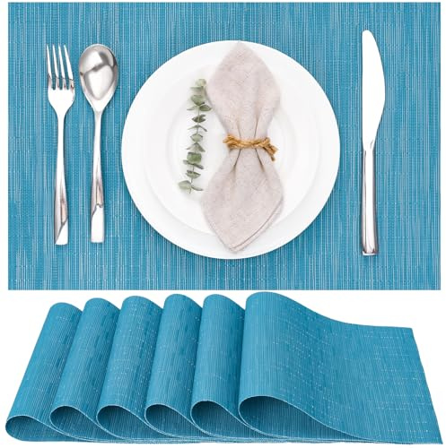 Myir JUN Tovagliette Americane Lavabili Set di 6 Tovagliette Colazione | Non-scivolose Resistenti al calore Tovaglietta Americane per Tavolo da Cucina 30X43.5cm (Blu)