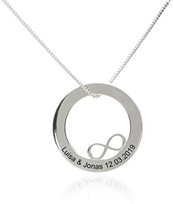 Kristallwerk Personalisierte Infinity Unendlichkeitszeichen Anhänger Halskette, 925 Silber mit Gravur als Namenskette Familienkette mit Namensgravur
