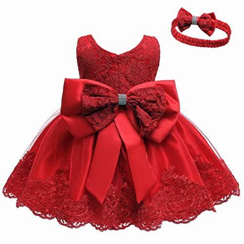 LZH Baby Girls Spetsklänning Bowknot Flower Dresses Bröllopsfest Dop dop Tutu-klänning