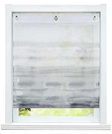 ESLIR Raffrollo ohne Bohren Raffgardine mit Ösen Transparent Gardinen mit U-Haken Ösenrollo Voile Farbverlauf Muster Grau BxH 100x140cm 1 Stück