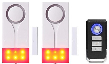 Mengshen Alarma De La Ventana Y Puerta - Antirrobo Con Luz Y Sonido Para Seguridad Del Hogar, Apartamento Y Garaje - Incluye 2 Alarmas Y 1 Control Remoto