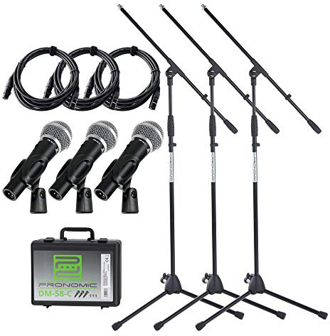 Pronomic DM-58-C Vocal Mikrofon 3er Starter Set, Extrem ausgewogener Klang | Universell einsetzbare Mikrofone für Sprache und Gesang, Auch für Instrumenten-Abnahme geeignet, Hervorragende Richtwirkung