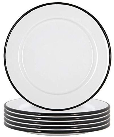 Argon Tableware Assiettes latérales en émail - 20 cm - Lot de 6 - Assiettes à manger noires Petites assiettes légères pour apéritifs, entrées, plats principaux