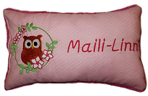 Momelie Rosa Schmusekissen * Kuschelkissen * Eule * mit Namen Bestickt * 25 x 40 cm * SK-pi_0017
