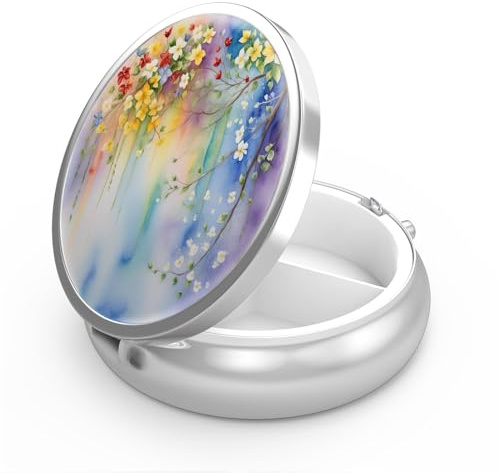 Pillendose mit 3 Fächern, klein, tragbar für Tasche oder Geldbörse, Pillenhalter, für Vitamine, Medikamente, Fischöl und Nahrungsergänzungsmittel (abstraktes Blumenmuster)