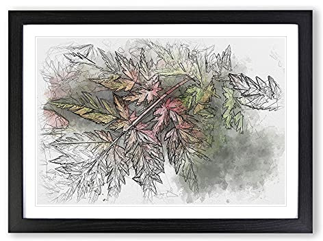 Fern Leaves Vol.2 Sketch Framed Print | A2 Black Framed Wall Art | Ready to Hang | Modern Floral Picture | Living Room Bedroom Lounge Office