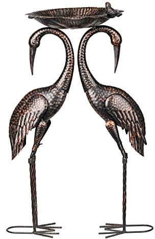 TERESA'S COLLECTIONS Hofdekorationen für den Außenbereich, große Kranich-Vogeltränke, Gartenstatuen, 76,2 cm, Reiher-Metall, Hofkunst-Statuen, Bronze-Ornamente für Veranda, Teich, Weihnachtsdekoration