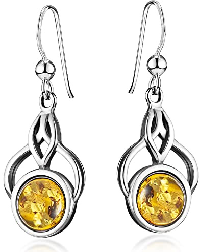Bernstein Ohrringe hängend - Damen Ohrhänger keltisch orange braun SO-474 | hautverträgliches Sterlingsilber von MATERIA by Matthias Wagner