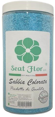 Seat Flor srl® Sabbia colorata, sabbia per decorazioni, sabbia per wedding, sabbia mis. 0.3/0.7 mm. in barattolo da 750 gr. (25 colori disponibili) (Türkis)