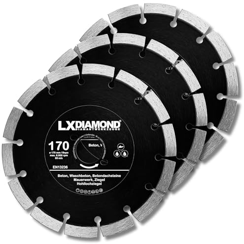 LXDIAMOND 3x Diamant-Trennscheibe 170mm - Diamantscheibe für Beton Mauerwerk Universal - Trennscheibe passend für Bepo FFS 171 SE Montagefräse Fensterfugenschneider 170 mm - in Profi Qualität