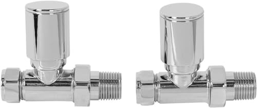 WarmeHaus Pair of Straight Radiator Valves Chrome | for Heated Towel Rail Radiator, Solid Brass, 15mm Inlet, Central Heating
