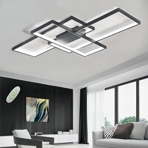 Qiaomao LED Deckenleuchte Schwarz Modern Deckenlampe Wohnzimmer (110x60x9cm), Dimmbar Wohnzimmerlampe mit Fernbedienung, Schlafzimmerlampe, Groß Deckenbeleuchtung Wohnzimmer Schlafzimmer Büro