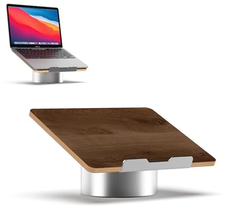 HumanCentric Laptop Riser for Desk in Black Walnut Wood Top and Space Gray Aluminum Base, Compatible with MacBook and Other Laptops Up to 16 Inches, Ergonomic Computer Holder, 25-Degree Angle Tilt