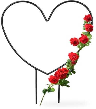 Relaxdays Rankhilfe Herz, Metall, Kletterhilfe für Topf- und Zimmerpflanzen, HBT 32 x 25 x 0,5 cm, Blumenstütze, schwarz