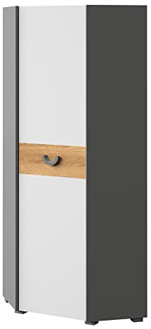 Furniture24 Eckkleiderschrank Carini CA7 Schrank Eckschrank Kleiderschrank mit Kleiderstange, 79x190x79, Graphite/Nash Eiche/Briliant Weiß