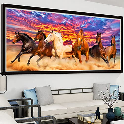 EXQULEG 5D Diamond Painting Kits für Erwachsene, Pferd Diamant Painting Bilder, DIY Diamant Gemälde nach Zahlen Kit für Home Wall Decor (120x60cm)