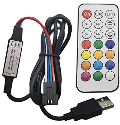 Vrabocry 5V USB 4Pin Led Controller Mini 21Key RF Wireless Remote Effect for WS2813 LED Individually Addressable Strip Lights