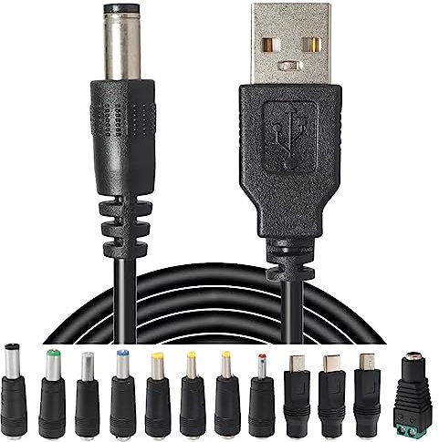 Cavo di ricarica di alimentazione da USB a CC con 12 pezzi Jack a cilindro CC adattatore universale per laptop Suggerimenti da USB 2.0 a DC 5,5 x 2,1 mm Spina Micro USB Tipo-C Connettore compatibile