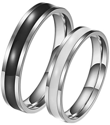 BCughia Freundschaftsringe Beste Freundin, Ring Silber Jungs Edelstahl Ringe 4 mm Silberring mit Emaille Damengröße 49 (15.6), Herrengröße 52 (16.6)