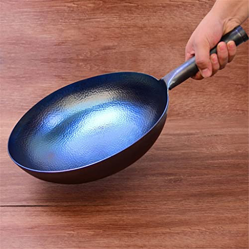 OQHAIR Wok Cinese in Ferro Wok Tradizionale Fatto a Mano Senza Rivestimento Pentole Antiaderenti per Fornello a Gas (Color : A, Size : 28cm) (A 30cm)