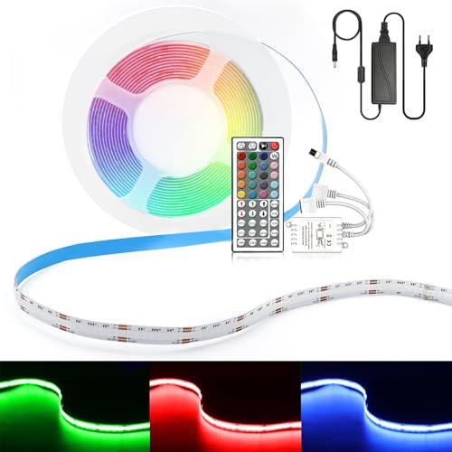 COB LED Streifen 12V 2M RGB IR Kit Dimmbar COB LED Strip, Arote RGB COB LED Band mit 44key Controller und Netzteil, 576LEDs/M LED Lichtband Farbwechsel, für Schlafzimmer Küche Home Innendekoration