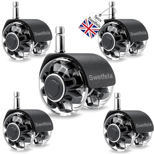 Swetfela Office Chair Wheels 11x22mm, 5 Pack Replacement Office Chair Wheel, No Scratches Castor Wheels for Hard Floors, Parquet, Carpets, Laminates and Ceramic Tiles
