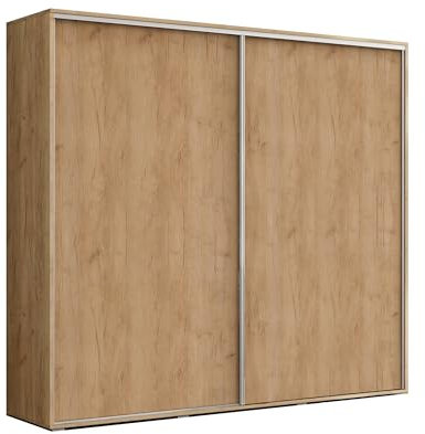 B&M Furniture Großer Kleiderschrank mit Schiebetür - mit Einlegeböden und Kleiderstange - für Garderobe, Schlafzimmer - Freistehend - Modern - Holzimitat Eiche Gold Craft - 230 cm B, 245 cm H