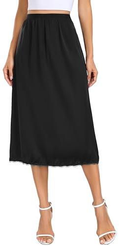 Vlazom Jupon Femme Longue Fond de Jupe Femmes Léger Jupe sous Robe Taille élastique Confortable,Noir,M