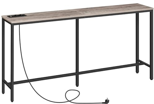 MAHANCRIS Console da Ingresso, Tavolino da Divano Lungo 180 cm, Stile Industriale con Prese USB, per Ingresso, Corridoio, Entrata, Soggiorno, Grigio ACTHG18UE01