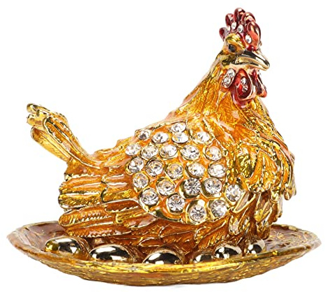 Schmuckkasten mit Henne Figur, Kleine Goldene Schmuckschatulle Eier Schmuckkästchen Kreativität Schmuck Aufbewahrung Box Ring Halter Geschenke Heimdekoration