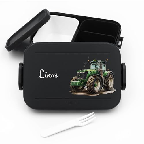 Brotdose Kinder für Mepal mit Namen 900ml - Traktor | Schule, Kindergarten, Einschulung, für Jungen, spülmaschinenfest, mit Fächern, mit Bento-Einsatz, Lunchbox Kinder, Vesperdose