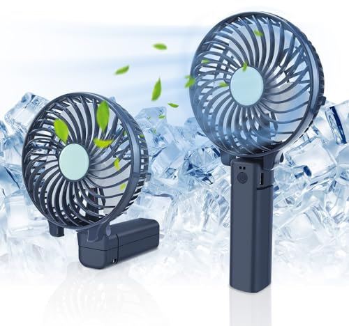 Jsdoin Hand Held Fan, USB Rechargeable Portable Handheld Fan with 3 Speeds Mini Foldable Desk Fan Desktop Cooling Silent Fans for Indoor, Camp, Home, Office, School, Travel, Camping, Makeup