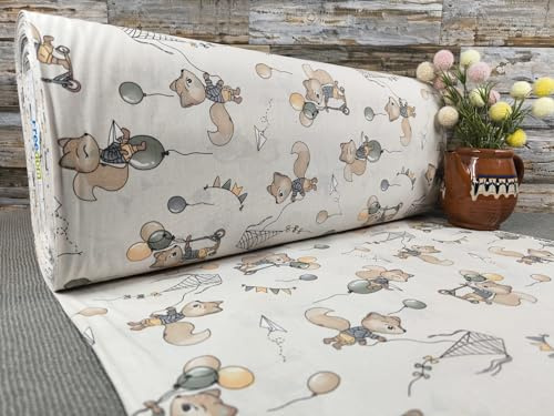 240cm Breit Meterware ab 50cm Popeline Baumwolle Stoff Baumwollstoff Kinderstoffe Stoffe Schmetterlinge Babystoffe Ranforce Bastelstoff ÖKO-TEX VP0K071 (Eichhörnchen Creme)