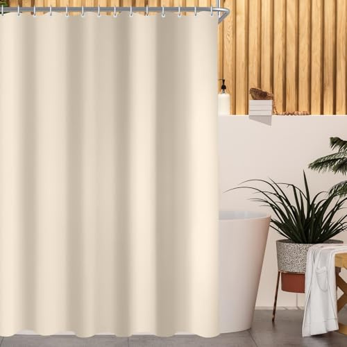 Lerores - Tenda per doccia e vasca da bagno, 120 x 160 cm, beige, con fondo pesante antimuffa, in tessuto, idrorepellente, lavabile, in poliestere, per bagno, con 8 anelli per tenda da doccia