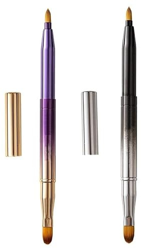 DSADKI Förpackning med 2 läppborstar för läppstift, infällbara läppborstar, läppstiftsfoderborste infällbar med lock, dubbla ändar, foundation makeupborste verktyg för kvinnor (gradering lila och