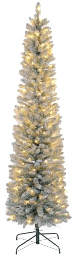 HOMCOM Künstlicher Weihnachtsbaum 210 cm mit LED Beleuchtung Schnee | Tannenbaum Künstlich, 405 Spitzen, Christbaum Weihnachtsdeko, inkl. Metallständer, für drinnen
