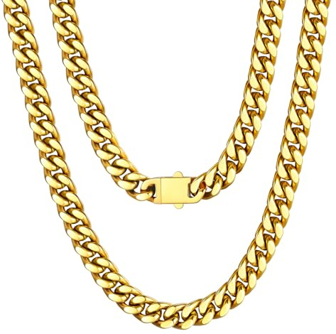 U7 Kette für Herren Damen Miami Panzerkette Edelstahl Halskette Schicke Kubanische Link Kette Schwer Gliederketten Hip Hop Halsschmuck Modeschmuck 5/7/9/12MM Breite Kettelänge 45-76CM wählbar