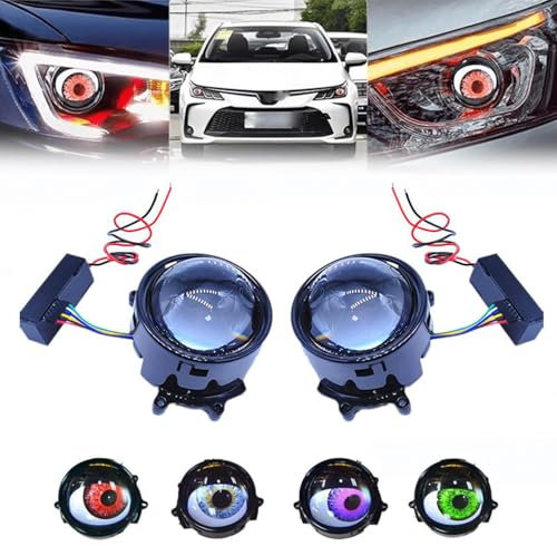 Luz de ojos de diablo para automóviles, 12 V, LED, ojo de diablo, demonio, mal de ojo, faros dinámicos con patrón de ojo ajustable, mini proyector de lente controlada por teléfono móvil para cualquier